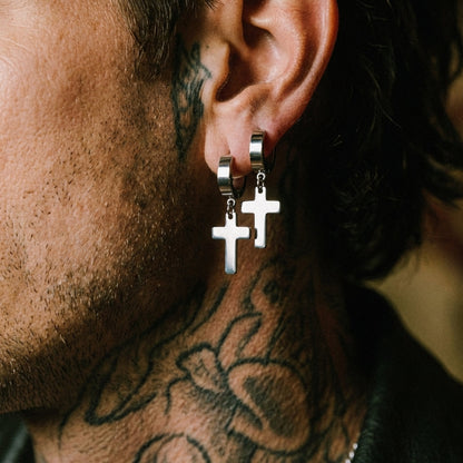 CROSS HANGER EARRINGS - Silber